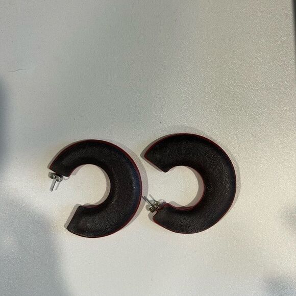 Zara Statement Hoop Leather Earrings – Red & Brown – NWOT - Picture 3 of 4